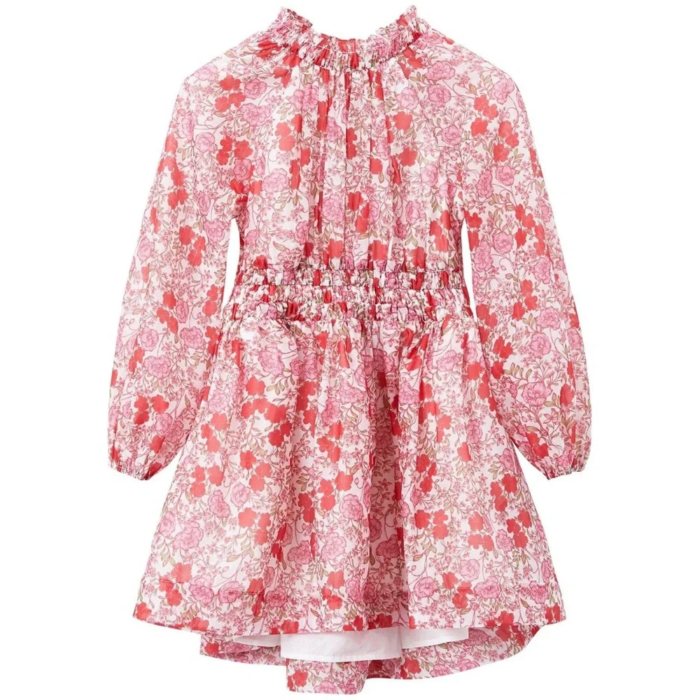 MARLO HOLLY Boutique Dress Pink Floral Smocked Waist Girls SIze 11-12 Years